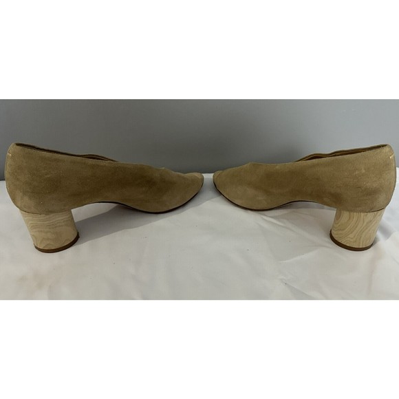 AEYDE Tan Suede Peep Toe Pumps Round Heeled Shoes Womens Size 36 (6 US) - Picture 5 of 8